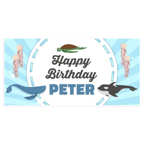 Striped Under The Sea Birthday Banner Party Decor