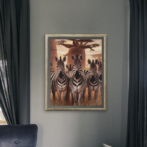 Striped Unity Zebras Standing Together Poster