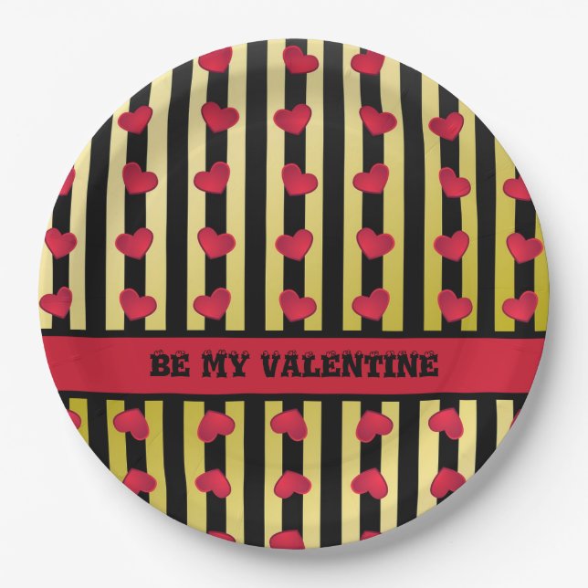 Striped Valentine's Day Paper Plate (Front)