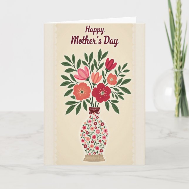 Striped Vase Bouquet Mothers Card (Front)