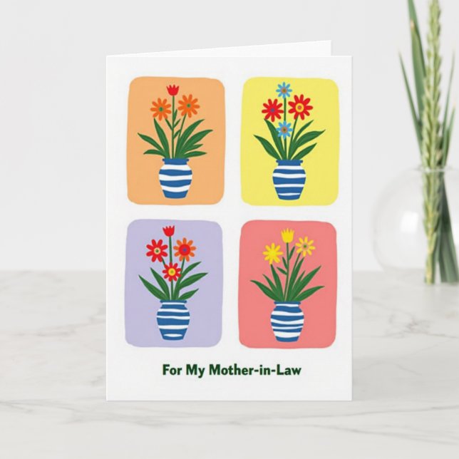Striped Vase Flower Moms Card (Front)