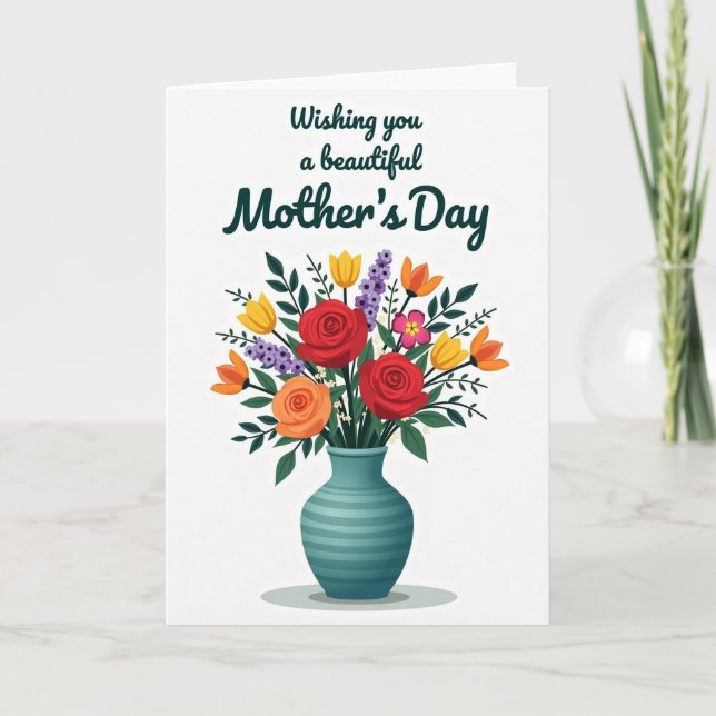 Striped Vase Happy Mothers Day Card (Front)