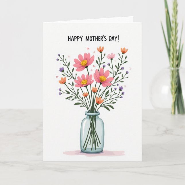 Striped Vase Mothers Day Greeting Card (Front)