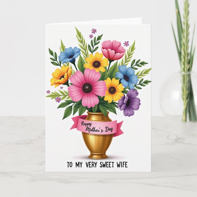 Striped Vase Of Flowers Card (Front)