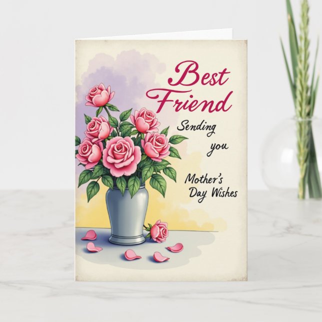 Striped Vase Roses Best Wishes Card (Front)