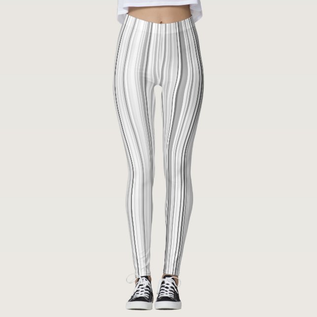 Striped Vertical Stripes White Gray Light Grey Leggings (Front)