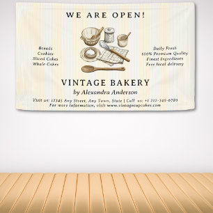 Striped Vintage Cooking Utensils Bakery Banner