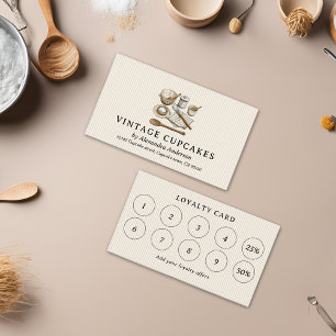 Striped Vintage Cooking Utensils Bakery Loyalty Card