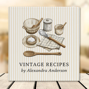 Striped Vintage Cooking Utensils Recipe 3 Ring Binder