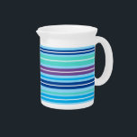 Striped Water Pitcher<br><div class="desc">Pitcher shown in white with a lovely striped print in colors of multi blues,  greens and purple. 
Customize this item or buy as is.</div>
