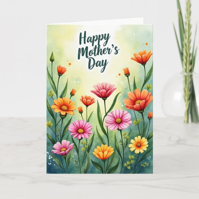 Striped Watercolor Blooms Card (Front)