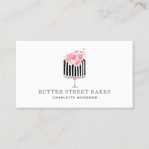 Striped Watercolor Frosted Cake Baker Pastry Chef Business Card