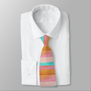 Striped watercolor pastel orange coral blue neck tie