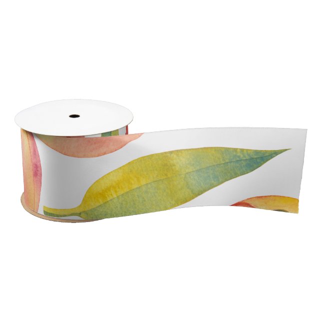 Striped Watercolor Peaches Fruit Satin Ribbon (Spool)