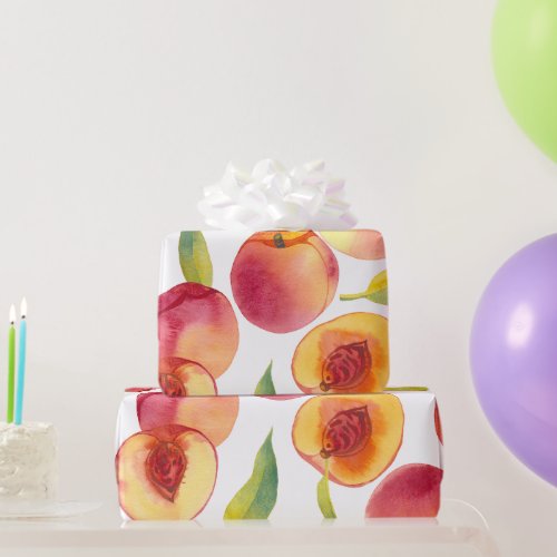 Striped Watercolor Peaches Fruit Wrapping Paper