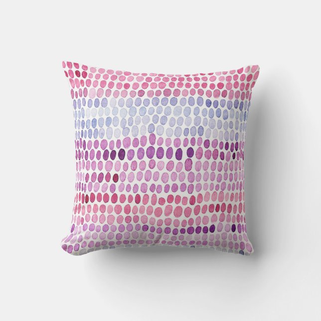 Striped Watercolor: Pink Grey Polka Throw Pillow (Front)