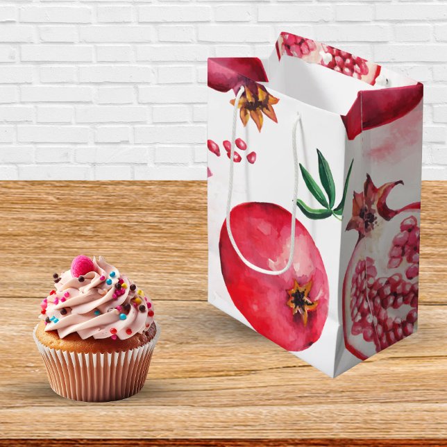 Striped Watercolor Pomegranate Fruit Medium Gift Bag (Creator Uploaded)