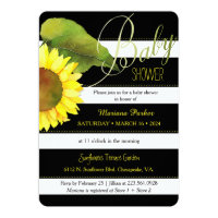 Striped Watercolor Sunflower Baby Shower Card