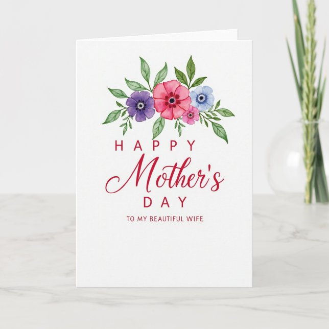 Striped Watercolor Wife Day Card (Front)