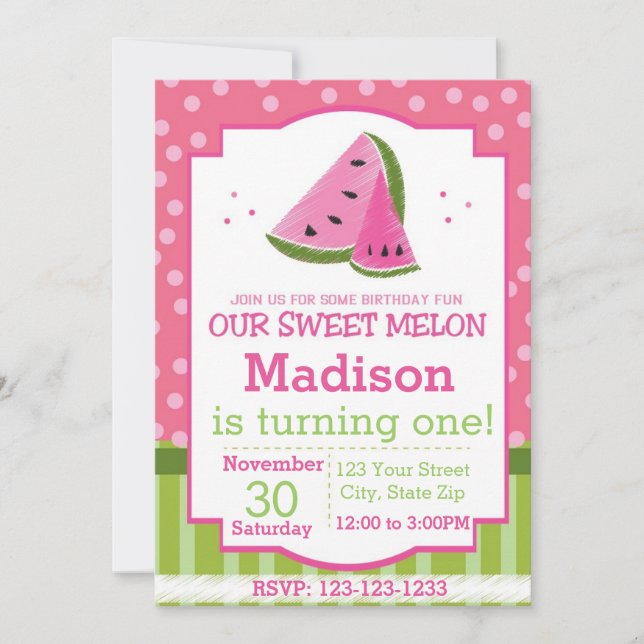 Striped Watermelon Birthday Invitation (Front)