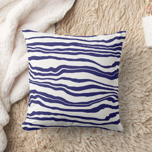Striped Wavy Line Navy White Throw Pillow