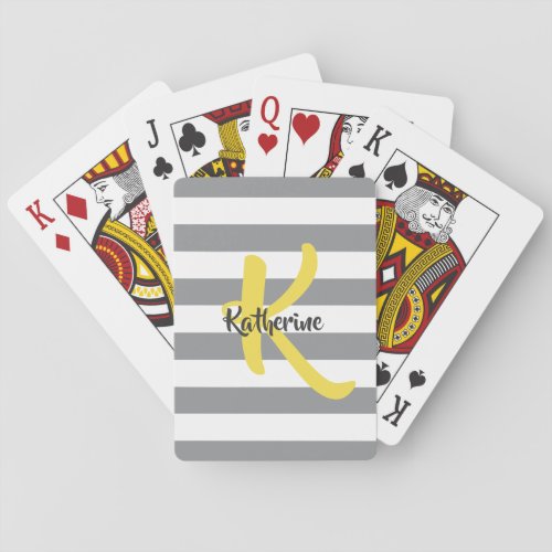 Striped White Gray and Yellow Monogram Playing Cards