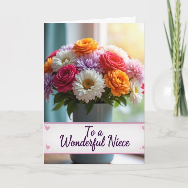 Striped Wonderful Niece Floral Card (Front)