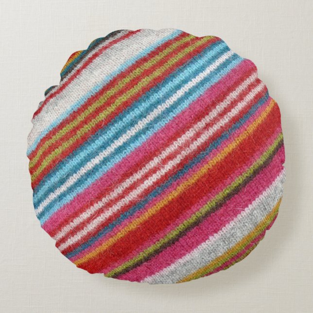 Striped woolen fabric: cozy, stylish round pillow (Front)
