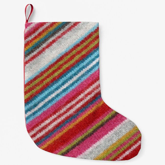 Striped woolen fabric: cozy, stylish small christmas stocking (Front)