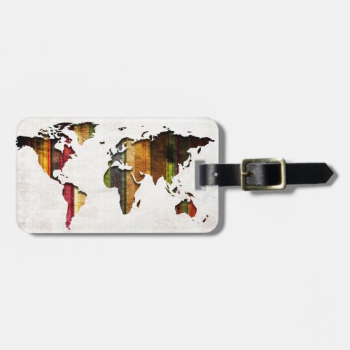 Striped World Map Vintage Style Luggage Tag