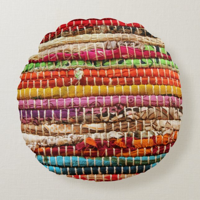 Striped Woven fabric rope weave natural Round Pillow (Front)