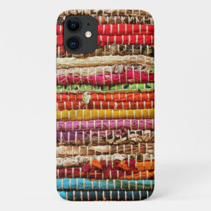 Striped Woven fabric rustic look red blue brown iPhone 11 Case