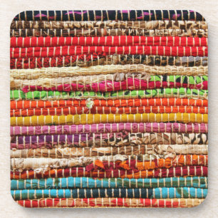 Striped Woven fabric weave look natural Beverage Coaster