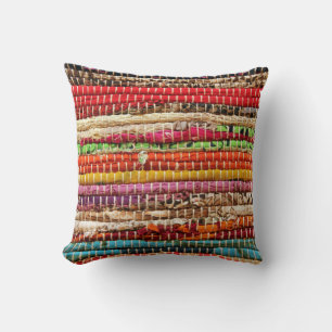 Striped Woven fabric weave look natural Throw Pillow