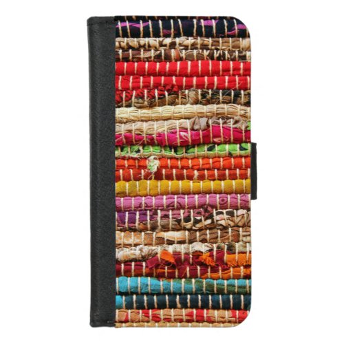 Striped Woven fabric weave natural red blue brown iPhone 87 Wallet Case