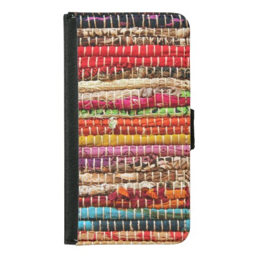Striped Woven fabric weave natural red brown blue Samsung Galaxy S5 Wallet Case