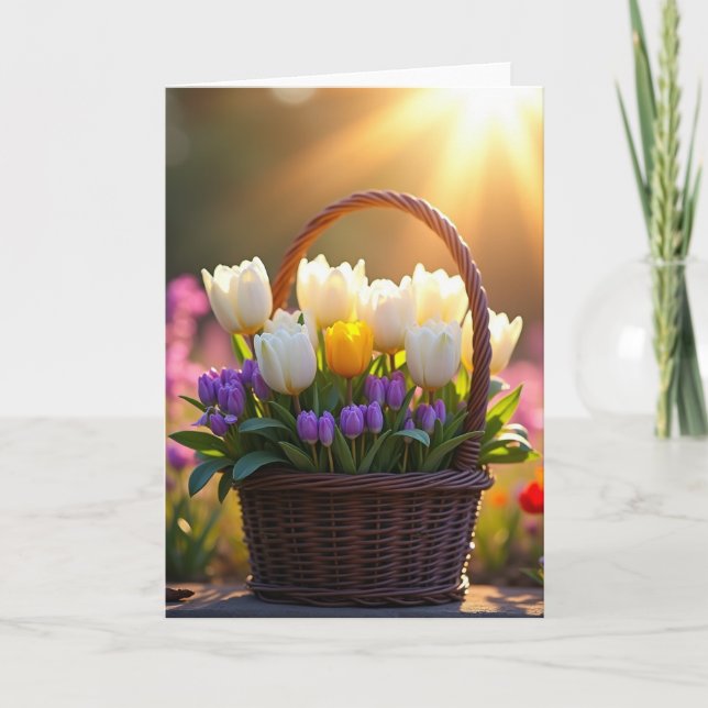 Striped Woven Flower Basket Card (Front)