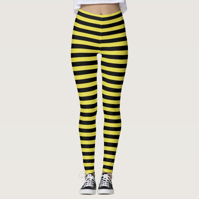 Striped Yellow and Black Halloween Wicked Witch Leggings (Front)