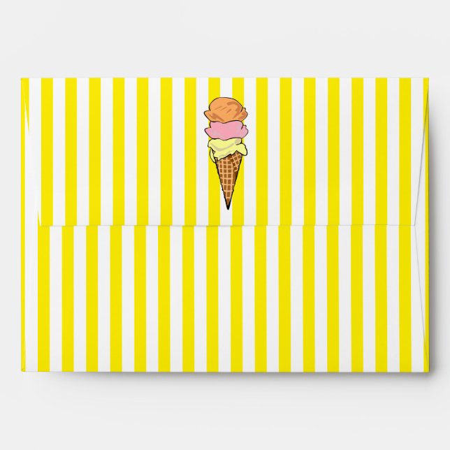 Striped Yellow and White Ice Cream Cone Envelope (Back (Top Flap))