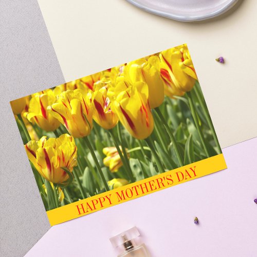Striped Yellow Tulips Floral Mothers Day Card
