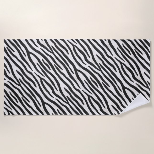 Striped Zebra Fur Realistic Exotic Animal Print Beach Towel (Front)