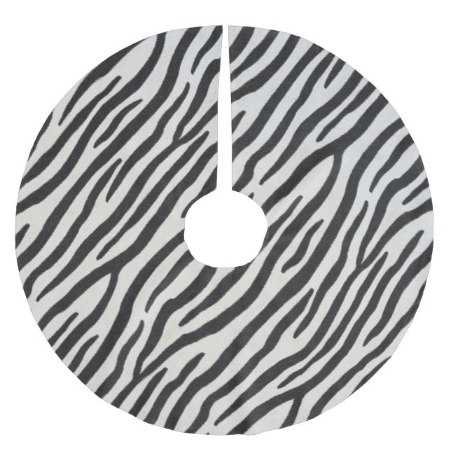 Striped Zebra Fur Realistic Exotic Animal Print Brushed Polyester Tree Skirt (Front)