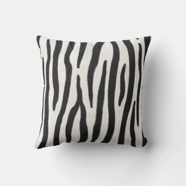 Striped.Zebra Fur Realistic Exotic Animal Print Throw Pillow (Back)