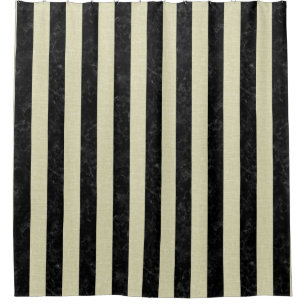 STRIPES1 BLACK MARBLE & BEIGE LINEN SHOWER CURTAIN