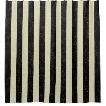 Stripes1 Black Marble & Beige Linen Shower Curtain by Trendi_Stuff at Zazzle