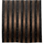 Stripes1 Black Marble &amp; Bronze Metal Shower Curtain at Zazzle