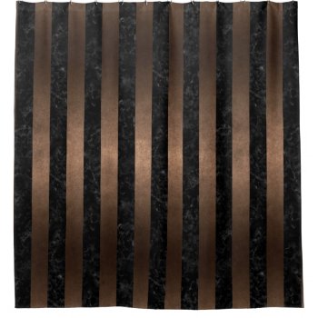 Stripes1 Black Marble & Bronze Metal Shower Curtain by Trendi_Stuff at Zazzle