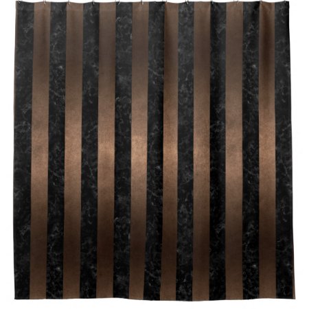 Stripes1 Black Marble & Bronze Metal Shower Curtain