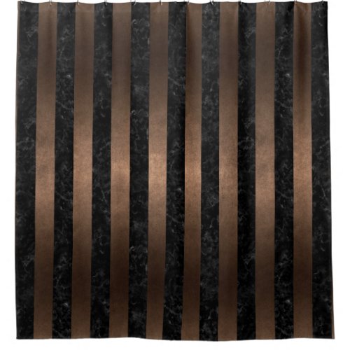 STRIPES1 BLACK MARBLE  BRONZE METAL SHOWER CURTAIN