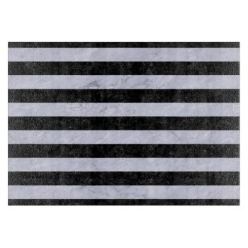 Stripes2 Black Marble & White Marble Cutting Board by Trendi_Stuff at Zazzle
